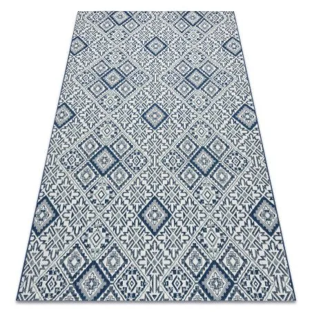 Szőnyeg SZNURKOWY SIZAL COLOR 19247/699 Négyzetek Rombuszok Csempék Kék
