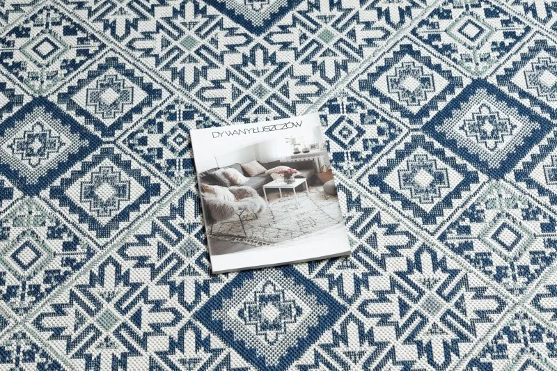 Szőnyeg SZNURKOWY SIZAL COLOR 19247/699 Négyzetek Rombuszok Csempék Kék