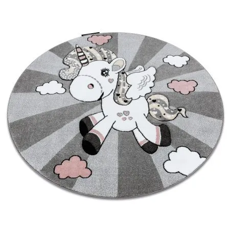 PETIT UNICORN egyszarvú kerek szőnyeg szürke