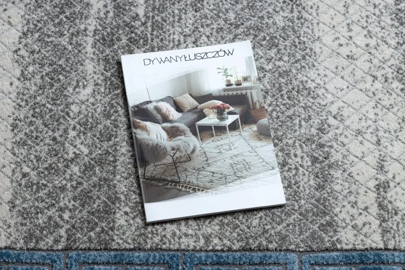 Dywan NOBLE nowoczesny  1512 68 Ramka, grecki vintage przecierany - Strukturalny, dwa poziomy runa krem / niebieski