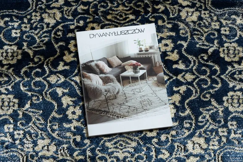 Dywan DE LUXE nowoczesny 474 Ornament - Strukturalny granatowy / złoty