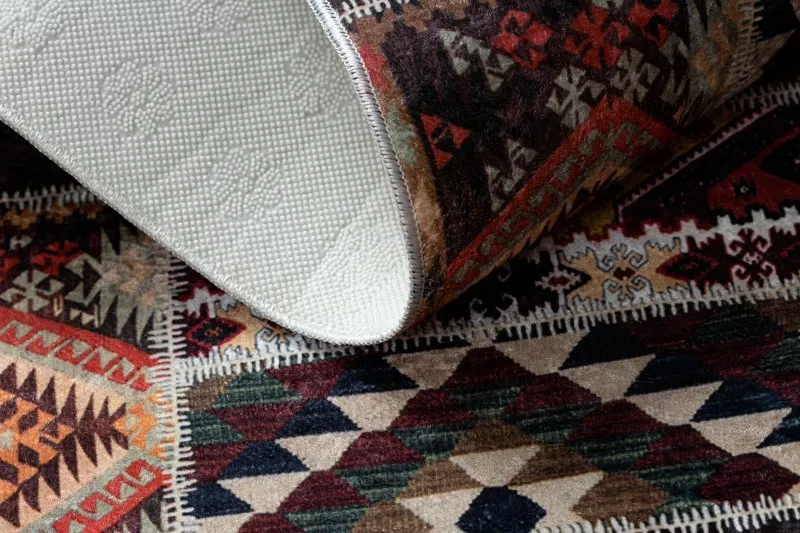 Mosható szőnyeg ANDRE 2305 Keleti patchwork, csúszásmentes - bordó / barna