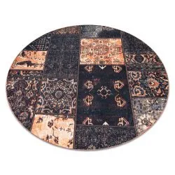 Szőnyeg ANTIKA ancient chocolate, kör modern patchwork, görög, mosható - fekete / terrakotta