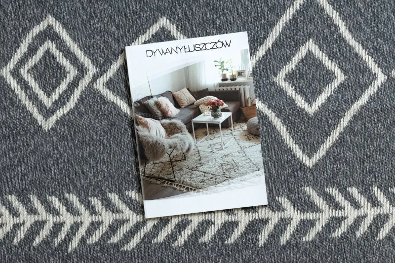 Dywan TWIN 23000 Boho, bawełna, dwustronny, romby Ekologiczny frędzle - antracyt / krem