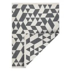 Szőnyeg TWIN 22992 Geometrikus, pamut, kétoldalas Ökológiai rojt - antracit / krém