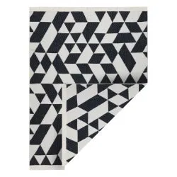 Szőnyeg TWIN 22992 Geometrikus, pamut, kétoldalas Ökológiai rojt - fekete / krém