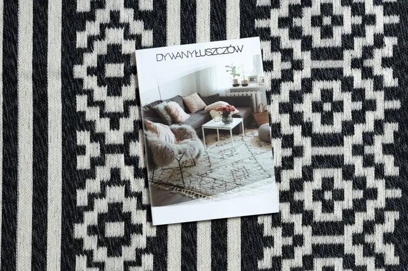 Dywan TWIN 22996 Geometryczny, pasy bawełna, dwustronny Ekologiczny frędzle - czarny / krem