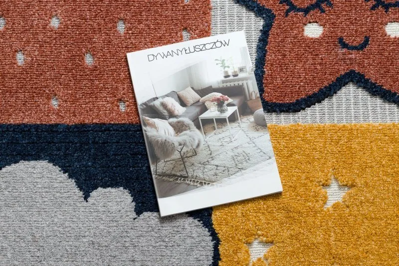 Dywan YOYO GD52 szary / żółty - Gwiazdki, chmurki, patchwork dla dzieci, strukturalny, sensoryczny Frędzle 