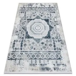 Szőnyeg DUKE 51542 krém / kék - Rozetta vintage, strukturált, nagyon puha, rojtos