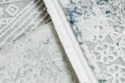 Dywan DUKE 51558 krem / niebieski - Geometryczny vintage, strukturalny, bardzo miękki, frędzle
