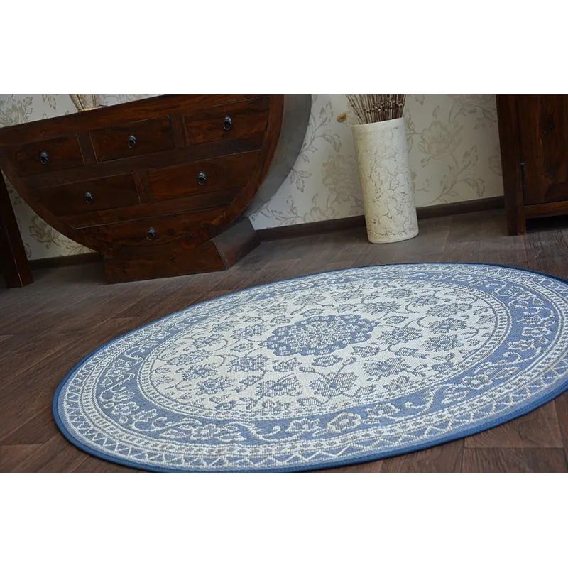 Boho stílusú szőnyeg kék akcentusokkal, ideális gyerekszobába