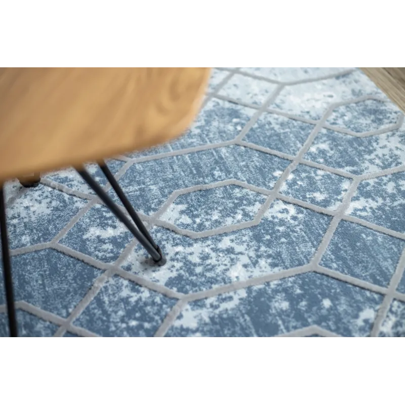 Modern szőnyeg hexagonális mintával kék és szürke színben