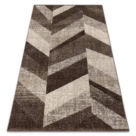 Modern szőnyeg sötétbarna, bézs és szürke halszálka mintával, 80x150 cm