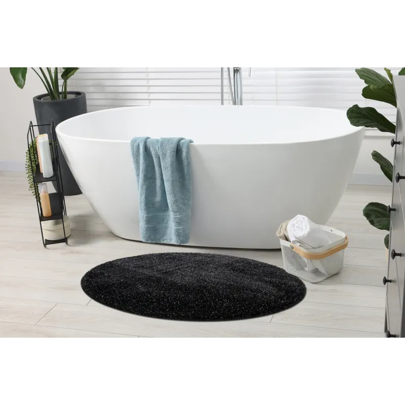 Elegáns SYNERGY fürdőszoba szőnyeg, kör alakú, fekete, modern dizájn