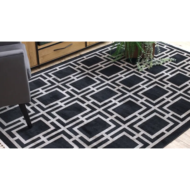 Modern fekete szőnyeg AMOUR 53078B geometrikus mintával