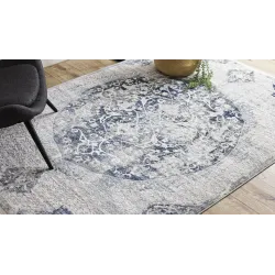 Tengerkék vintage stílusú szőnyeg DISTIN 0820A ornamentális mintával