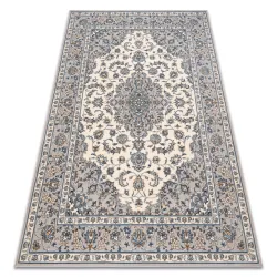 NAIN Ornament Keret Gyapjú Szőnyeg Bézs/Kék