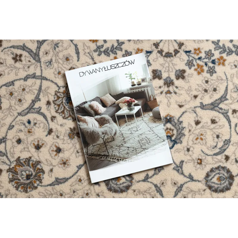 Elegáns bézs-kék gyapjú szőnyeg, tökéletes modern belső terekhez