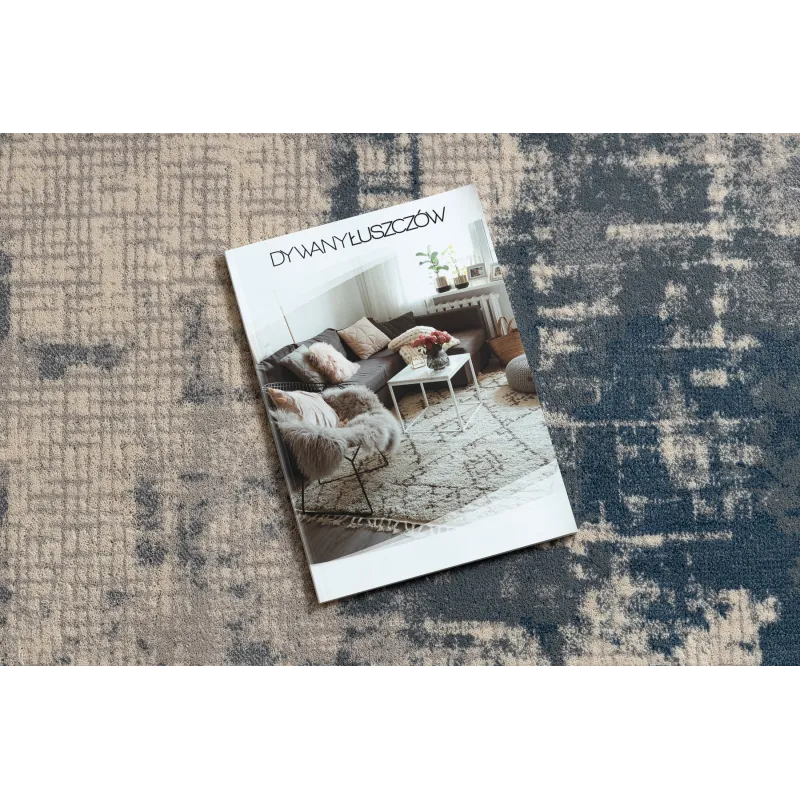 Bézs és kék gyapjú szőnyeg, tökéletes a nappaliba