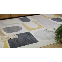 Modern FUSION 0213 szőnyeg fehér és sárga, geometrikus stílus