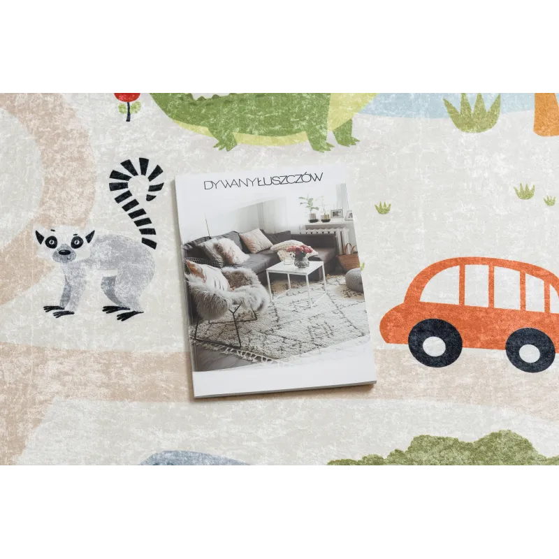BAMBINO 1165 Zoo mosható szőnyeg, bézs, gyerekszobába, praktikus és stílusos