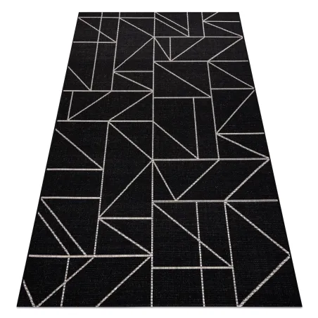 Geometrikus fekete és ezüst sisal szőnyeg, modern belső terekhez