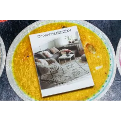 Modern szürke és sárga mintás szőnyeg, ideális konyhai használatra