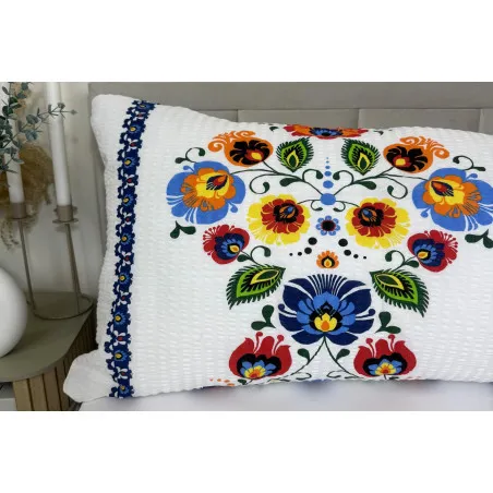 Folklór kék csíkos párnatakaró, 50x150 cm, 100% pamut
