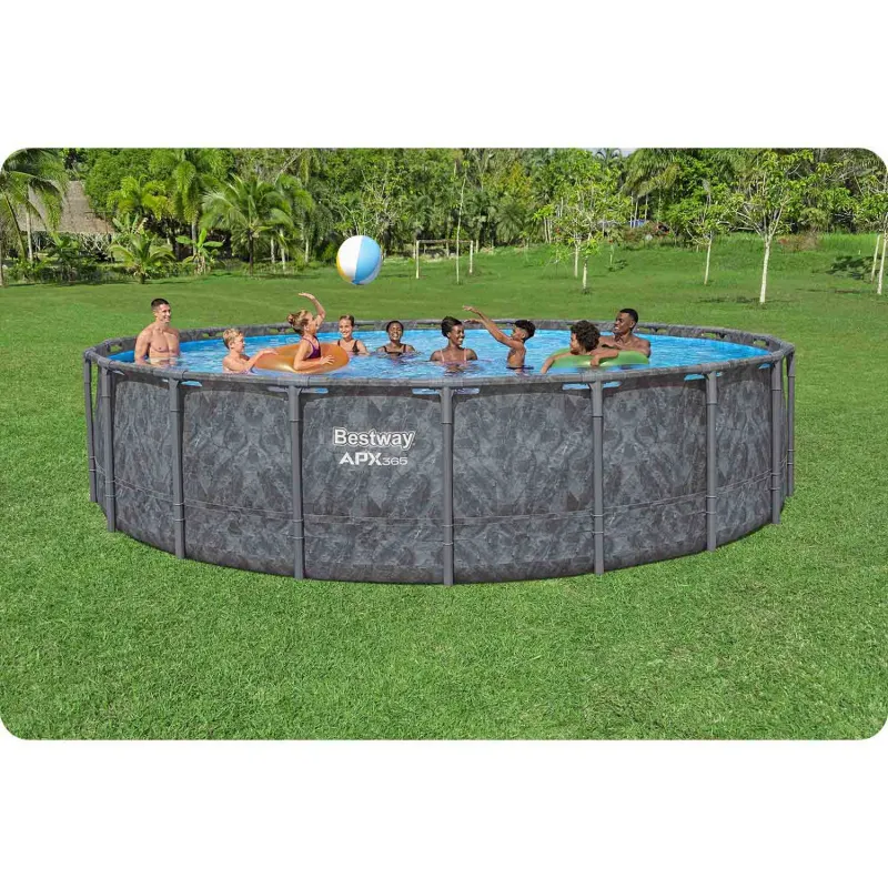 Családbarát kerti fém vázas medence 610x132 cm, tökéletes szórakozáshoz